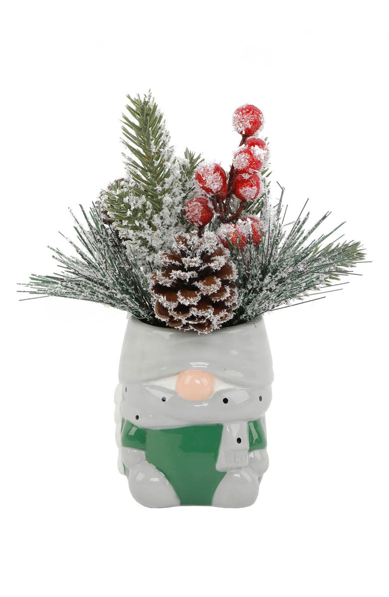 FLORA BUNDA Christmas Mix in Gnome Ceramic Vase, Main, color, Green