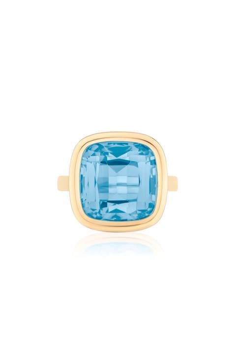 Manhattan Cushion Cut Blue Topaz Cocktail Ring