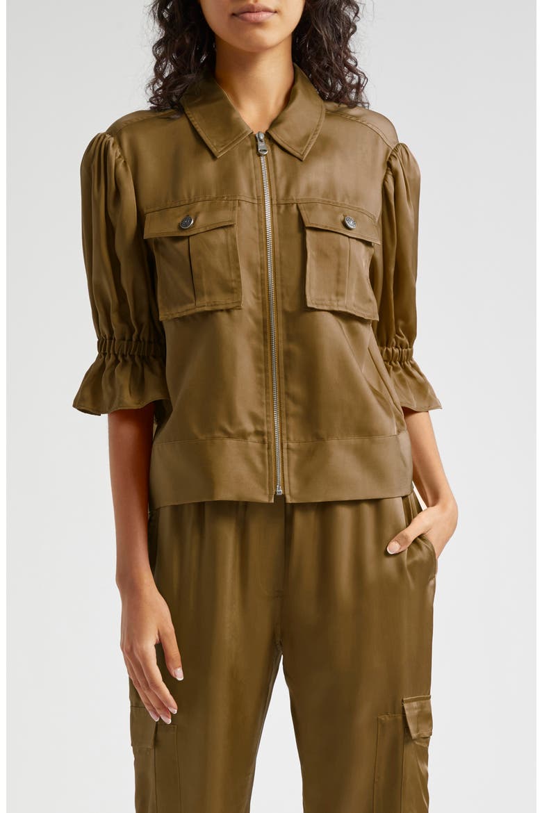 Holly Ruffle Sleeve Jacket, Main, color, DARK OLIVE