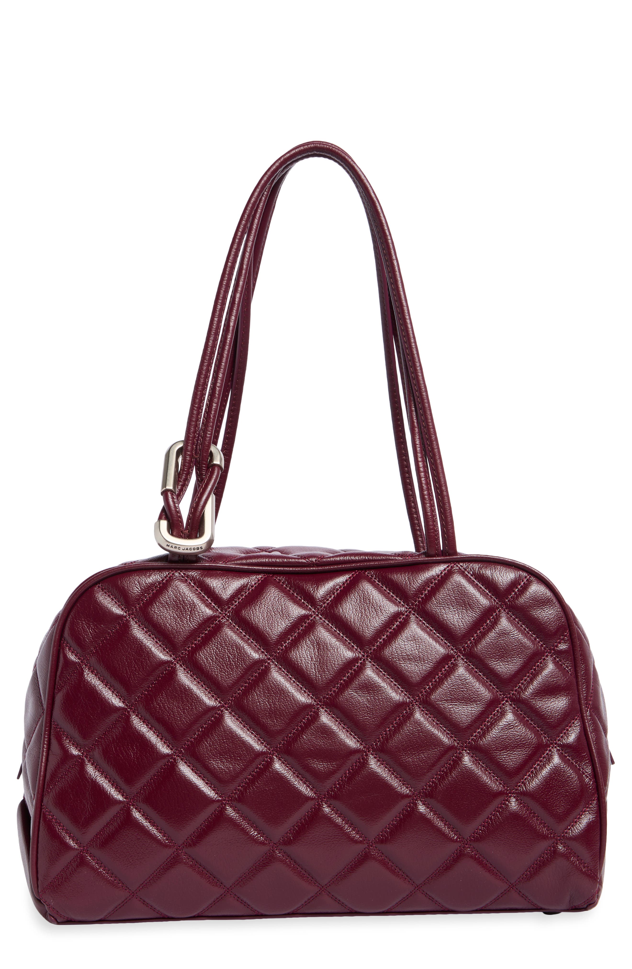 Dual Strap Diamond Quilt Leather Shoulder Bag, Main, color, DARK PLUM