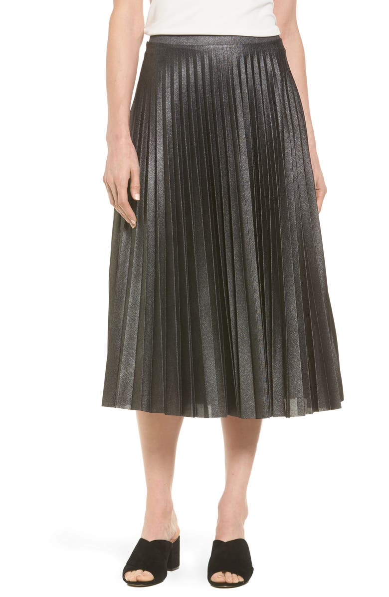 Halogen<sup>®</sup> Metallic Pleat Midi Skirt, Main, color,