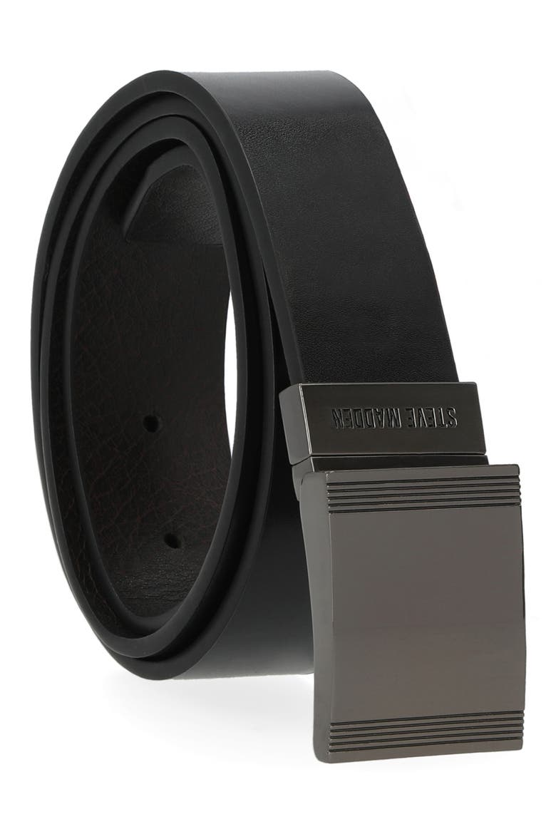 Plaque Reversible Leather Belt, Alternate, color, BLACK/ BROWN
