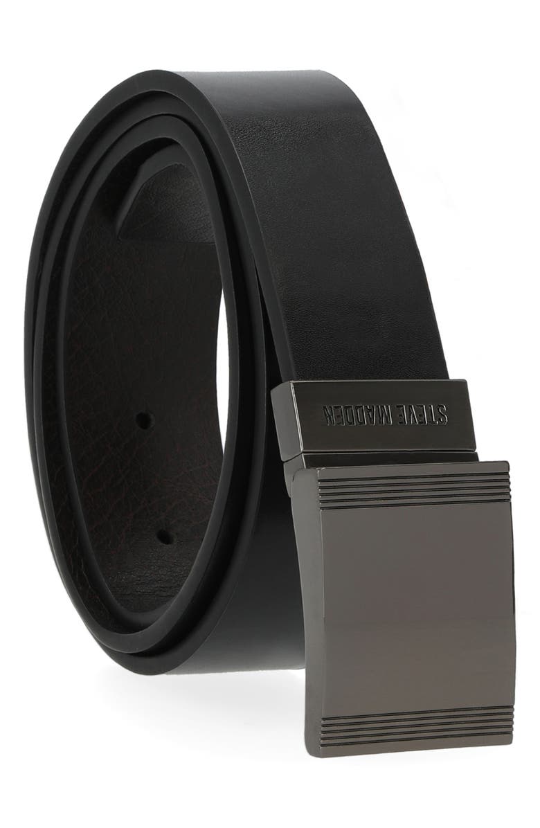 Steve Madden Plaque Reversible Leather Belt, Alternate, color, Black/ Brown