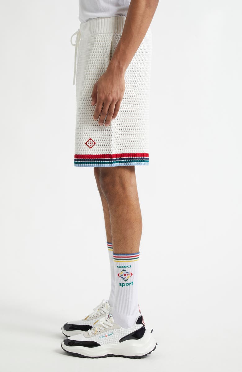 Casablanca Sporty Faux Crochet Cotton Shorts, Alternate, color, 