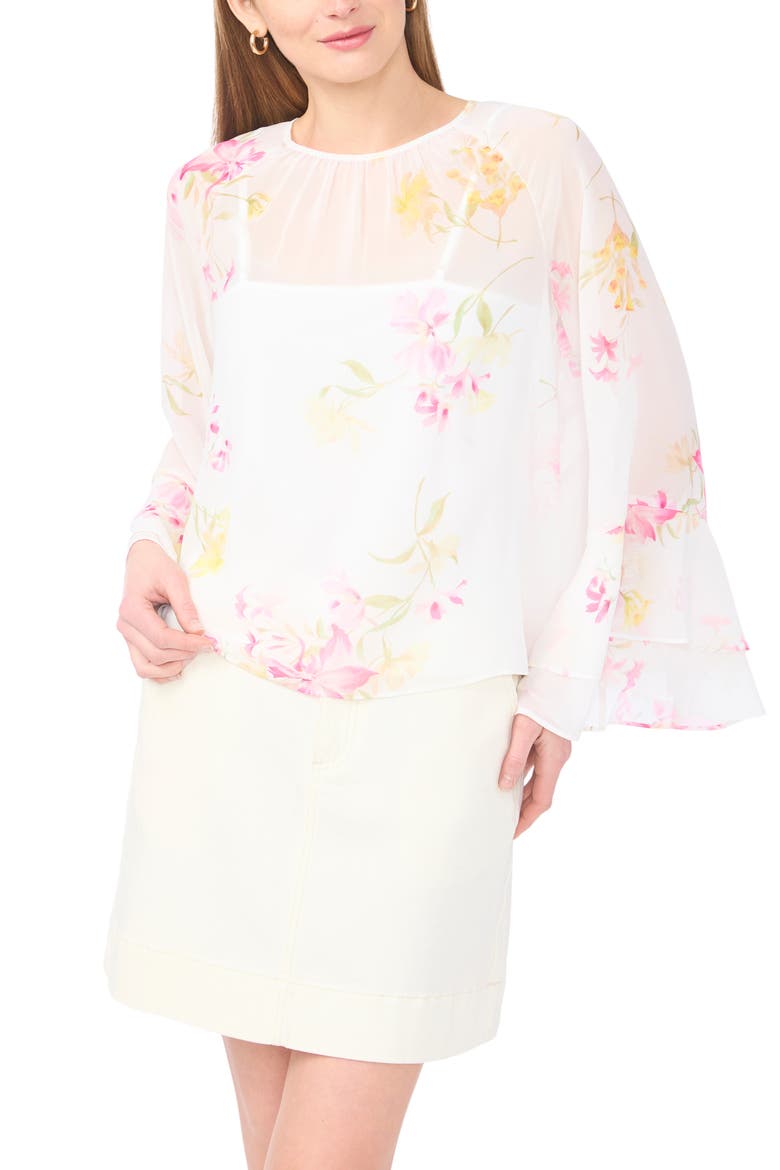 Floral Flutter Sleeve Top, Main, color, LEMON CREAM