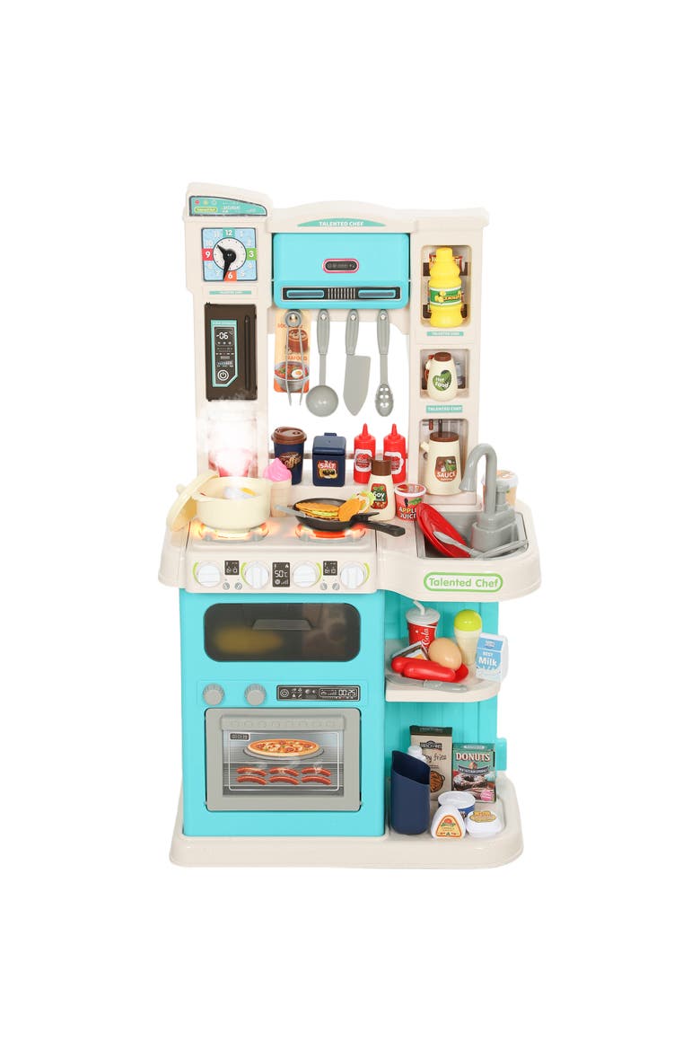 Kids Play Kitchen Toy Set, Chef Pretend Kitchen Playset with Real Lights & Sounds, 92 Pcs Toy Food & Cookware Accessories, Ages 3-6, Green, Main, color, Green