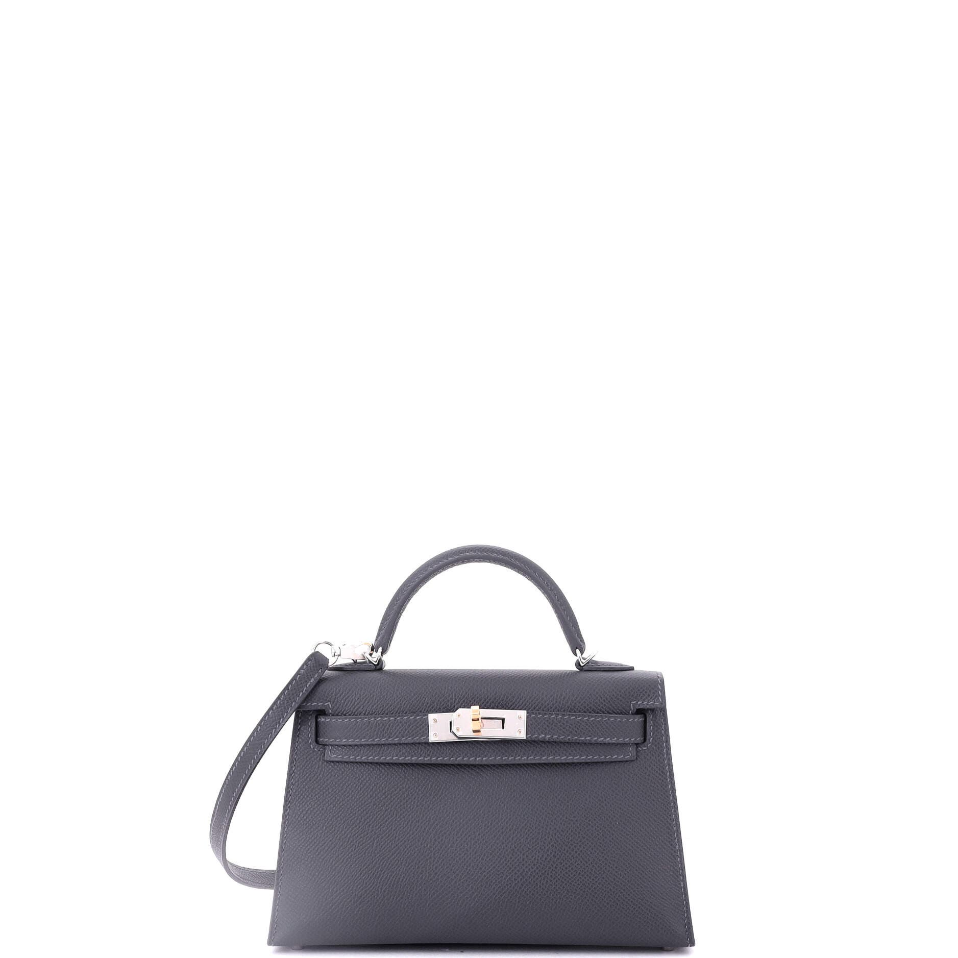 Pre-Owned Hermes Kelly Mini II Bag Grey Epsom with Electrum Hardware 20, Main, color, 
