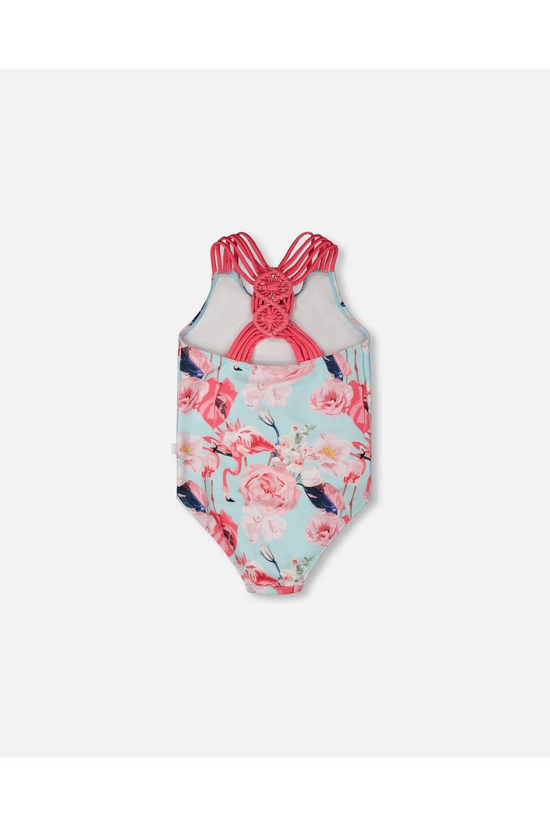 One-Piece Flamingo Swimsuit, Alternate, color, Blue Flamingo Print