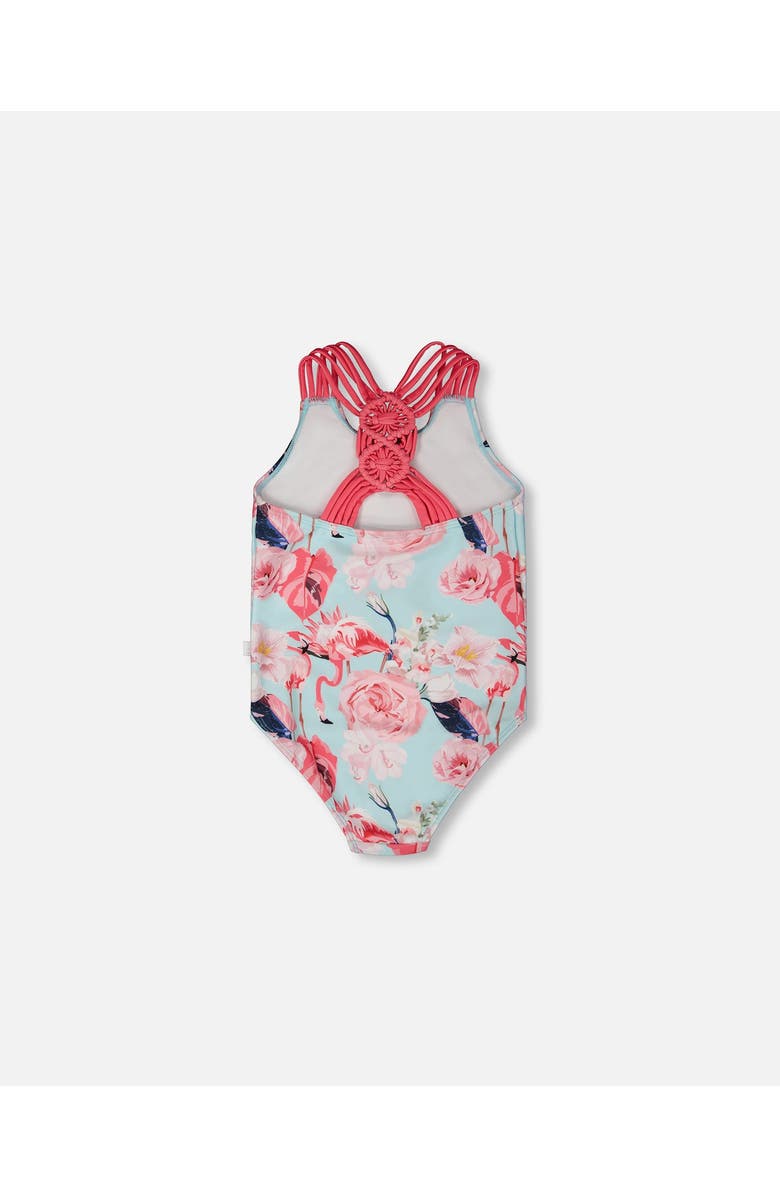 Deux par Deux One-Piece Flamingo Swimsuit, Alternate, color, Blue Flamingo Print