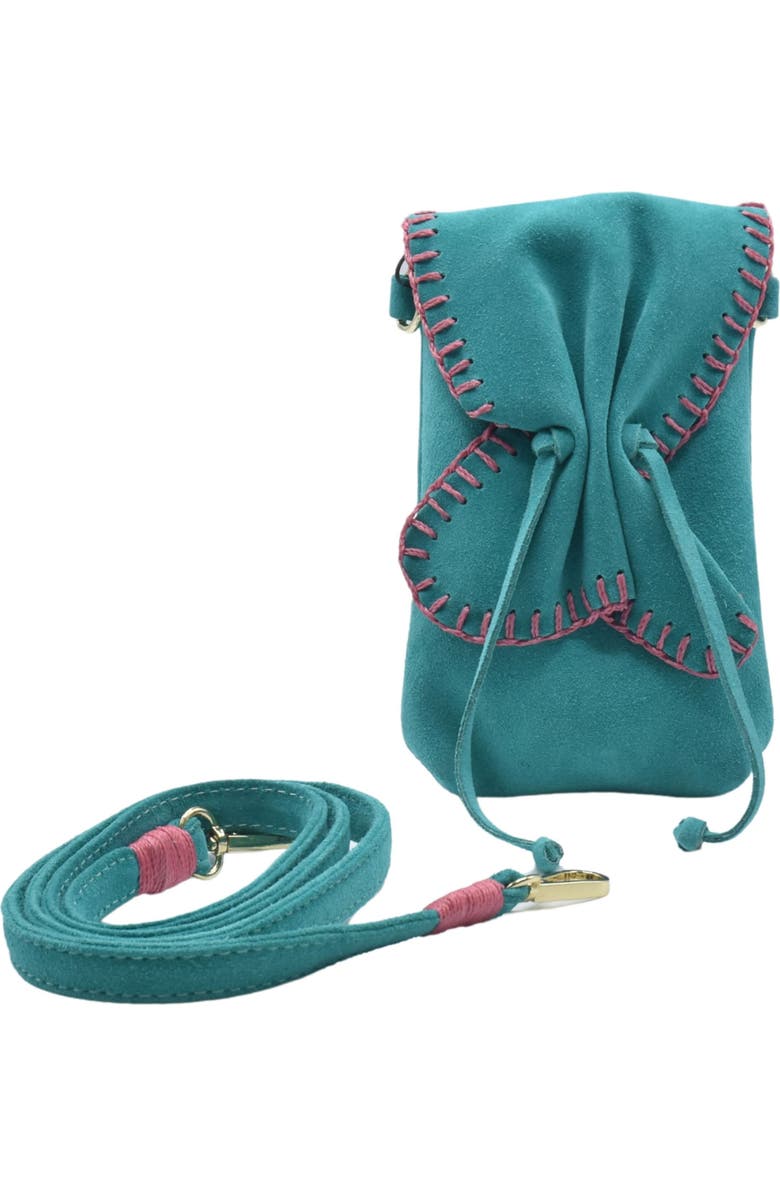 Carlos Falchi Cell Phone Butterfly Suede Leather Bag, Main, color, Sky