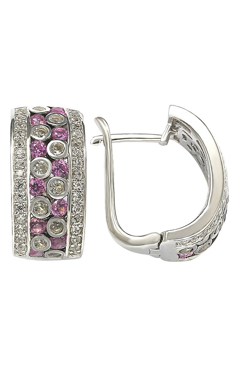 SUZY LEVIAN Sterling Silver & Pink Sapphire Huggie Hoop Earrings, Main, color, Pink