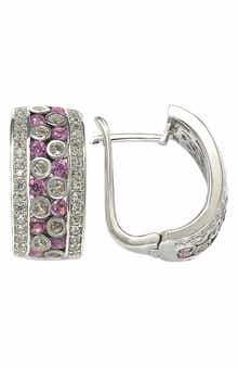 SUZY LEVIAN Sterling Silver & Pink Sapphire Huggie Hoop Earrings