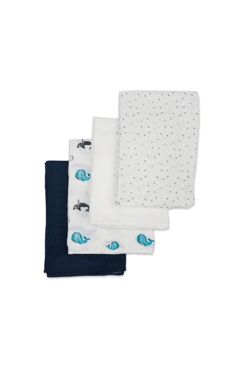 Lulujo Muslin Swaddles 4 Pack, Alternate, color, Whales & Stars