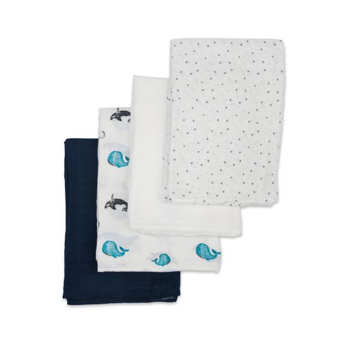 Lulujo Muslin Swaddles 4 Pack In Whales & Stars