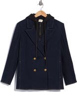 ALICE + OLIVIA Jordan Double Breasted Denim Blazer with Removable Hood