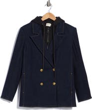 ALICE + OLIVIA Jordan Double Breasted Denim Blazer with Removable Hood