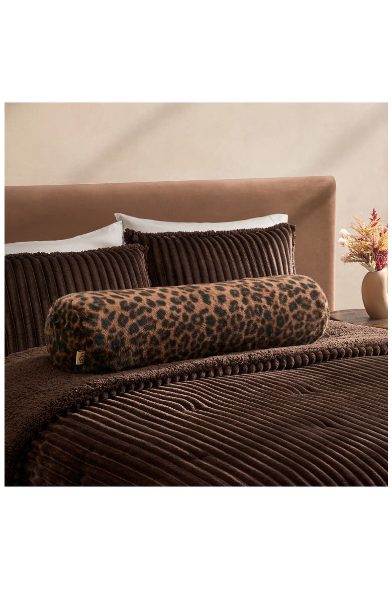 Everett Faux Fur Bolster Accent Pillow, Alternate, color, BLACK LEOPARD
