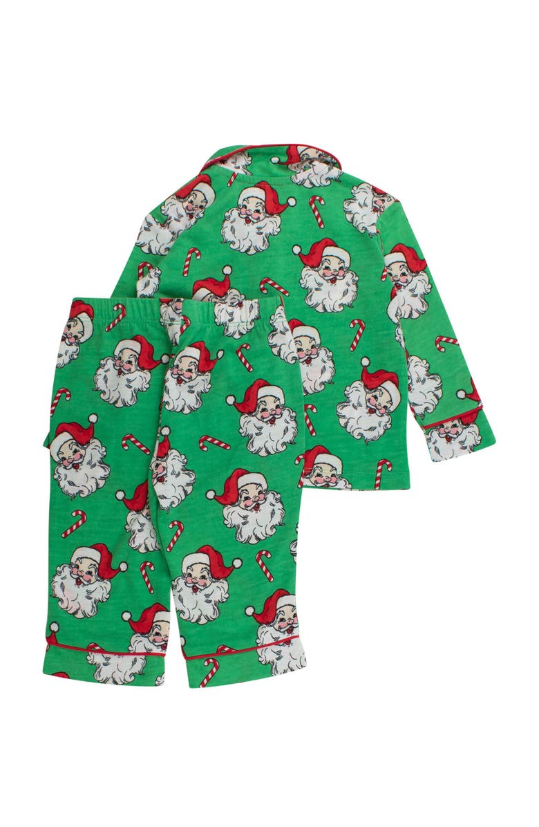 RuffleButts Gender Inclusive Button Up Pajama Set, Alternate, color, Green Santa Joy