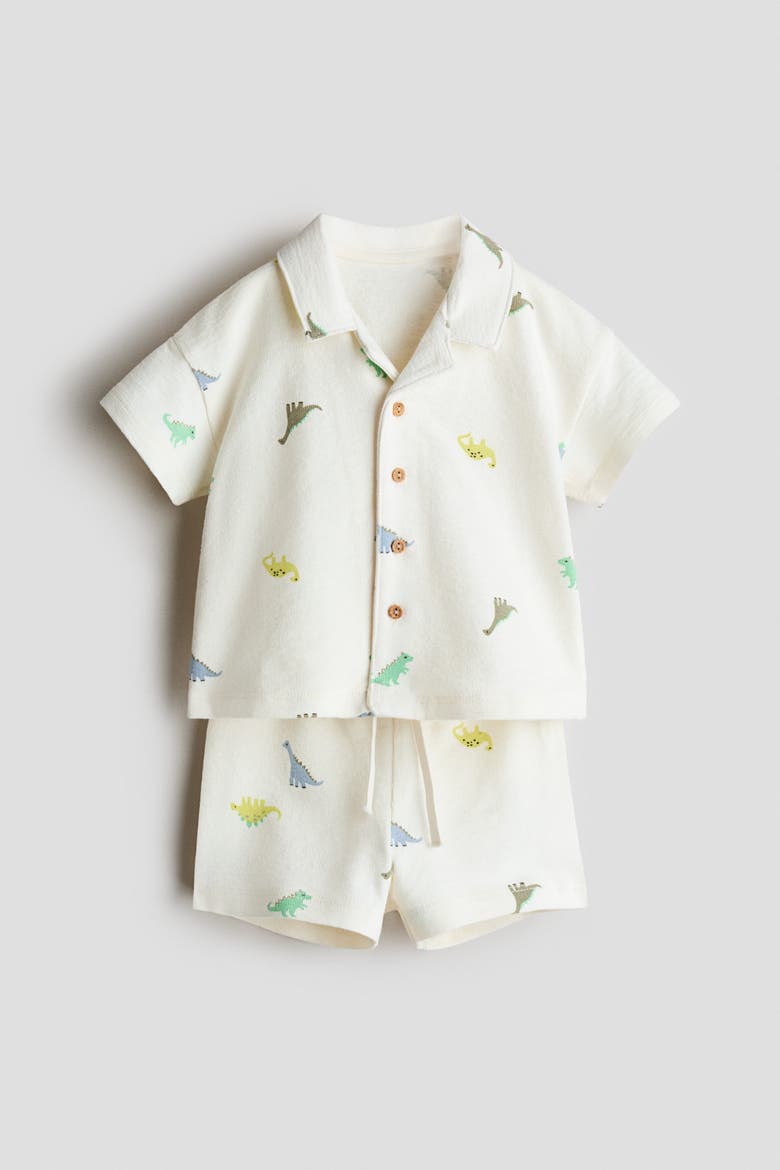 2-piece Cotton Jersey Set, Main, color, White/dinosaurs