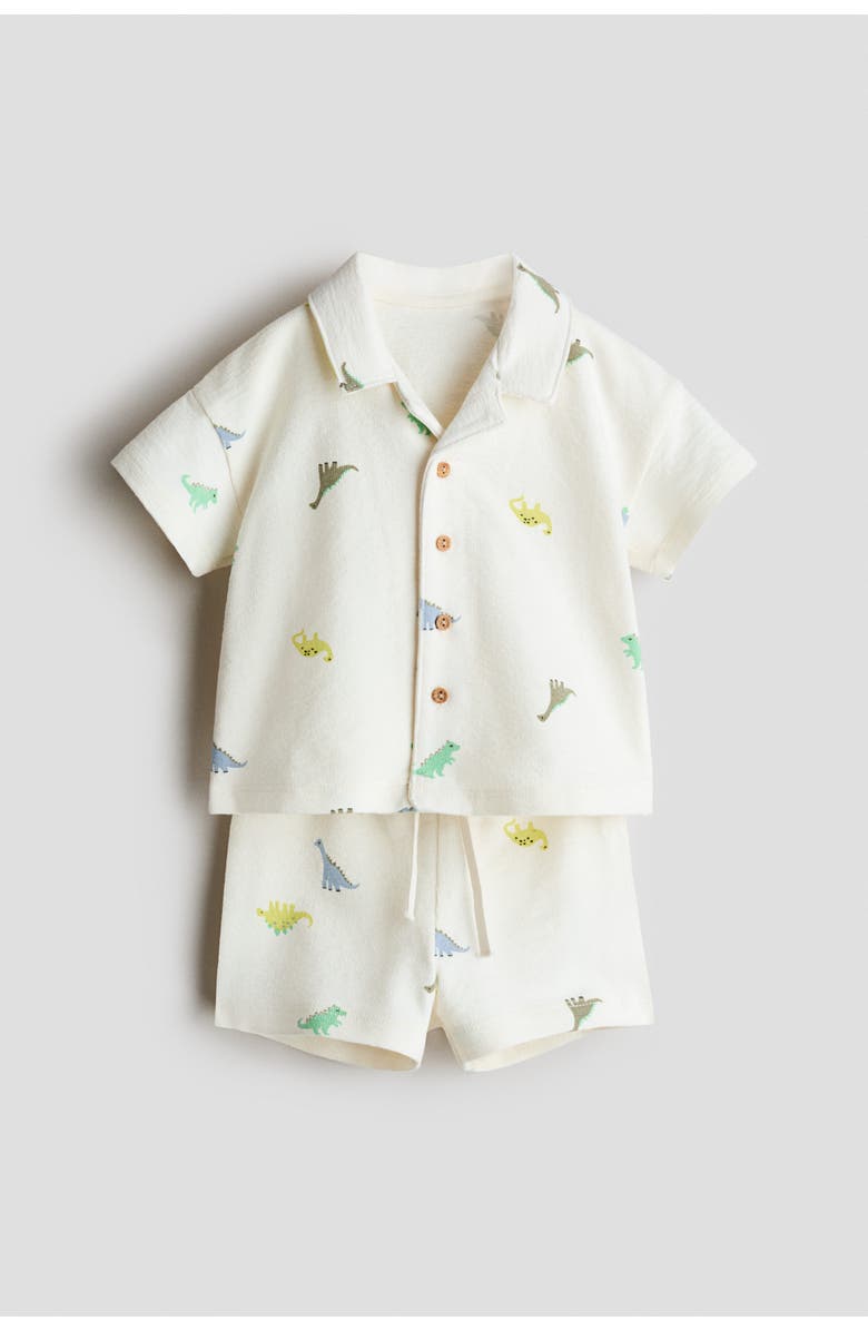 H&M 2-piece cotton jersey set, Main, color, White/Dinosaurs
