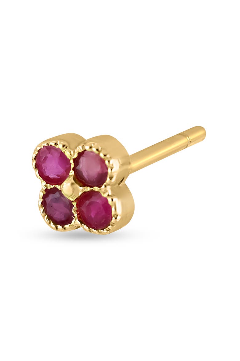 18K Gold El Mar Gemstone Clover Stud Earrings (Online Trunk Show), Alternate, color, 18K YELLOW GOLD / RUBY