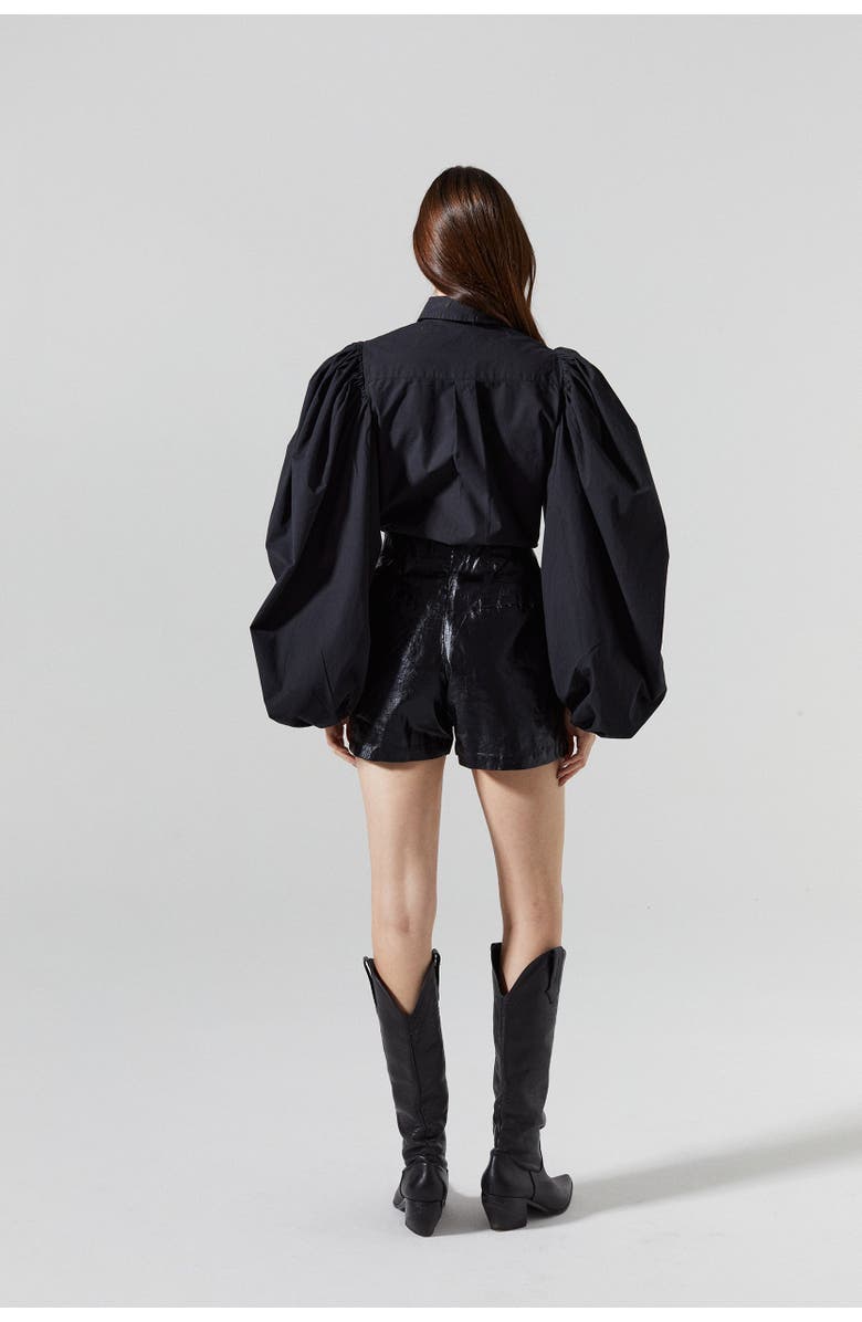 LANHTROPY Frida Linen Shorts, Alternate, color, Black