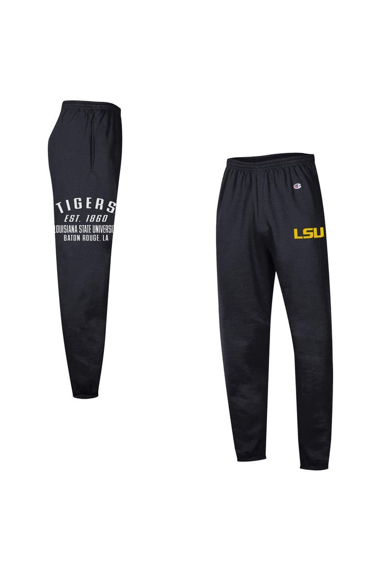 Men's Champion  Black LSU Tigers Powerblend Banded Fleece Sweatpants, Main, color, Black