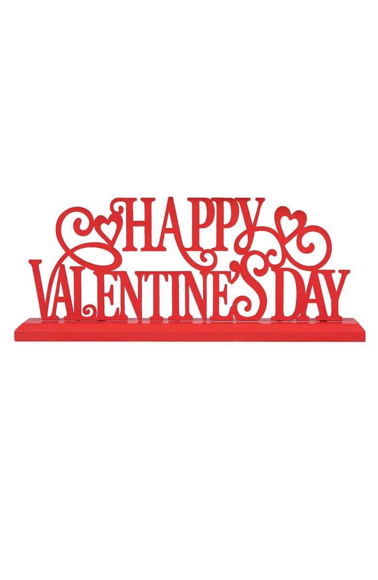 Glitzhome 14.25"L Valentine
s Wooden 
Metal HAPPY VALENTINE
S DAY Table Decor, Main, color, Red