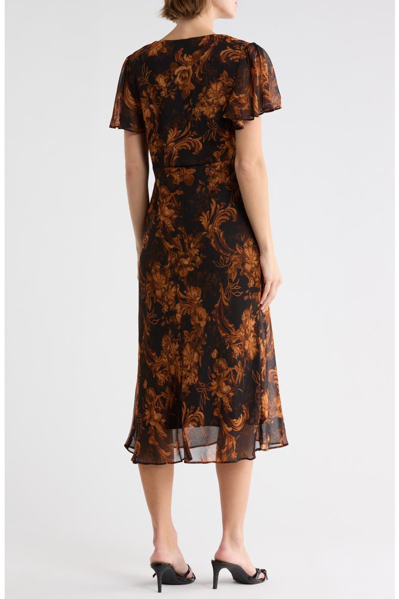 Floral Flutter Sleeve Chiffon Dress, Alternate, color, SPICE