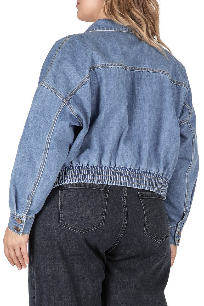 Smocked Hem Denim Jacket, Alternate, color, STONEWASH