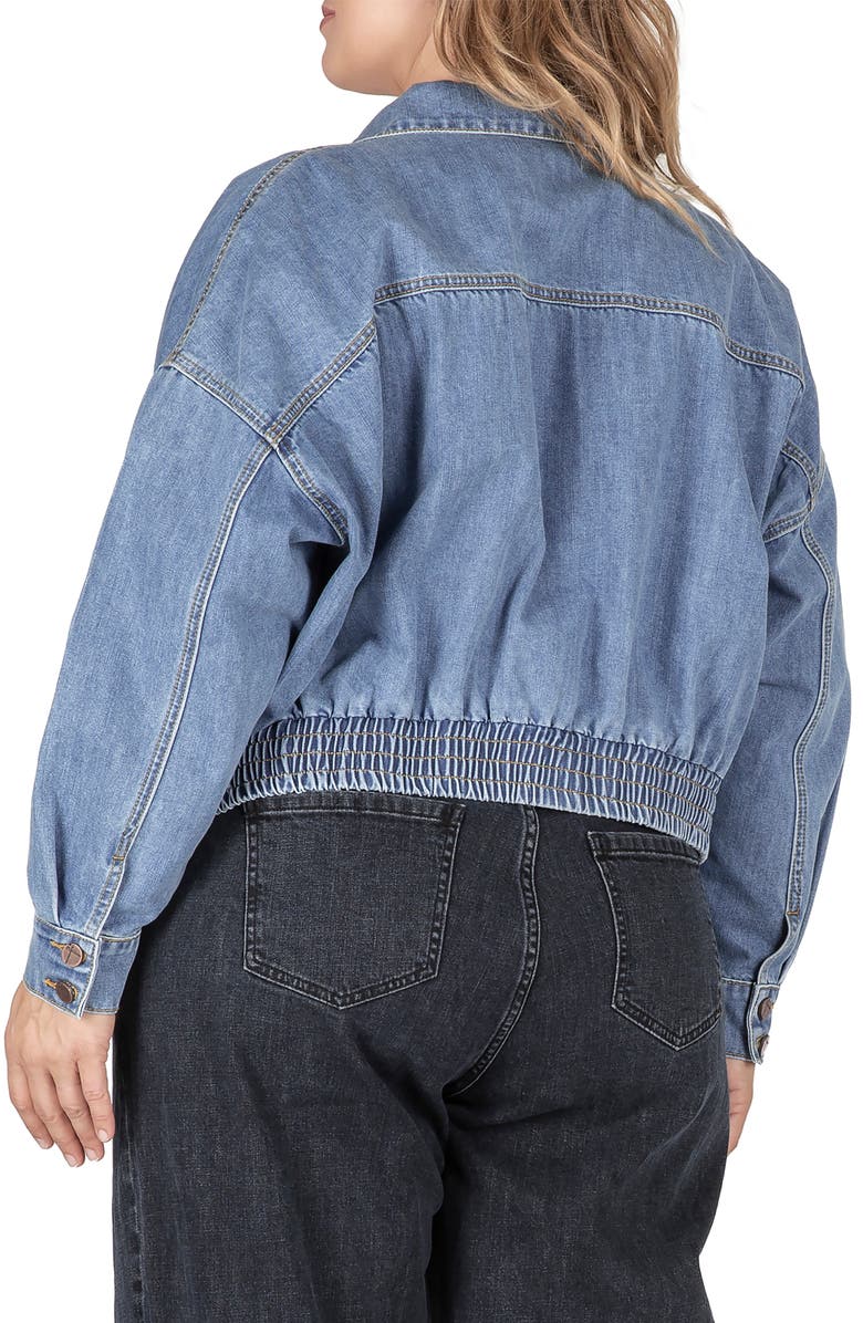 Standards & Practices Smocked Hem Denim Jacket, Alternate, color, Stonewash