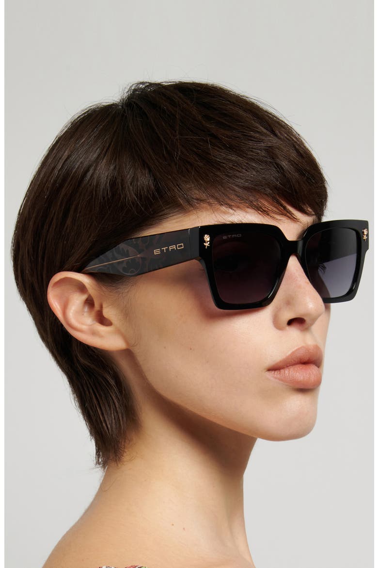 55mm Gradient Rectangular Sunglasses, Alternate, color, BLACK/ DARK GREY SF