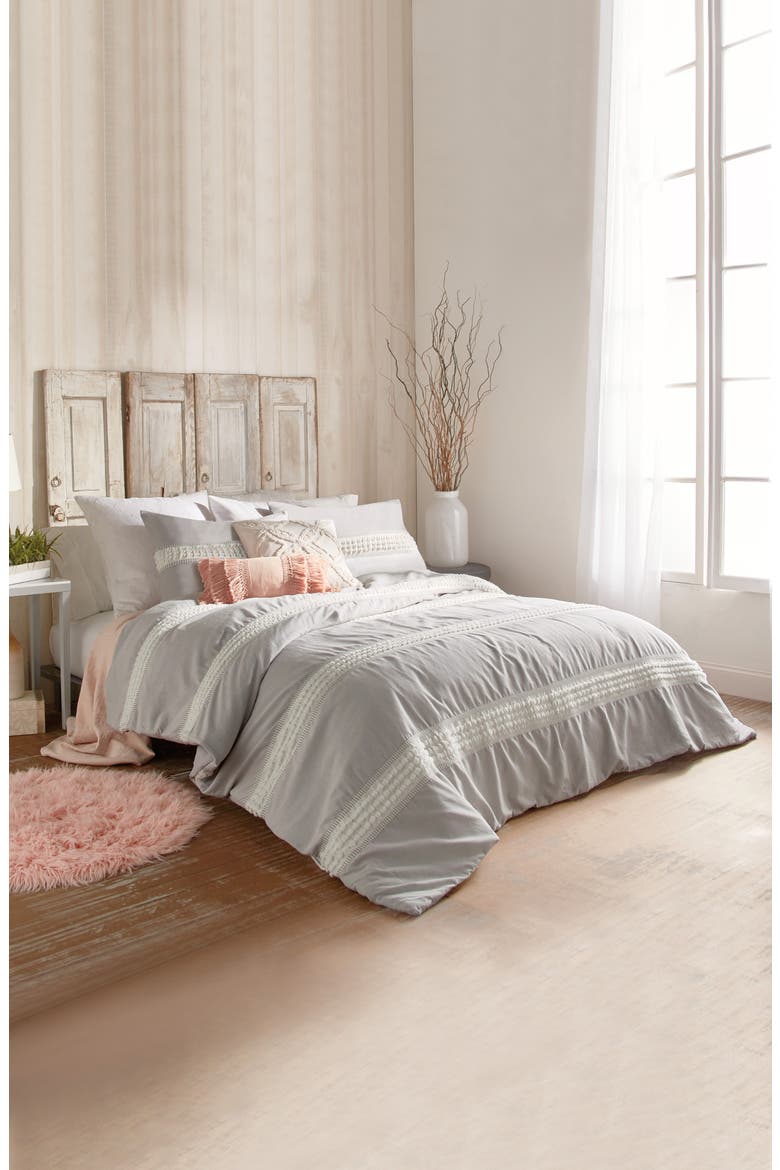 Tufted Dot Stripe Cotton Comforter & Sham Set, Main, color, GREY