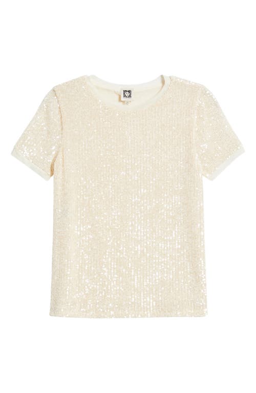 Shop Anne Klein Sequin Mesh Top In Soft Latte