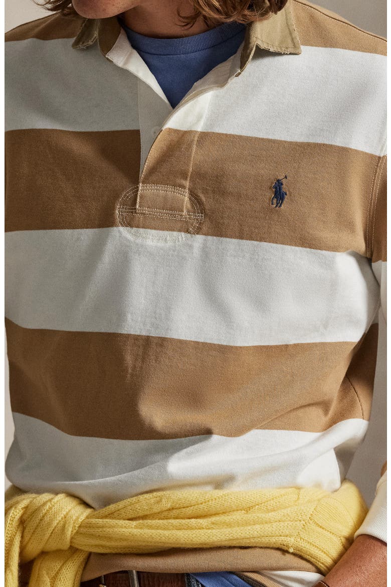 Classic Fit Khaki Collar Rugby Shirt, Alternate, color, CAFE TAN/ TROPHY CREAM
