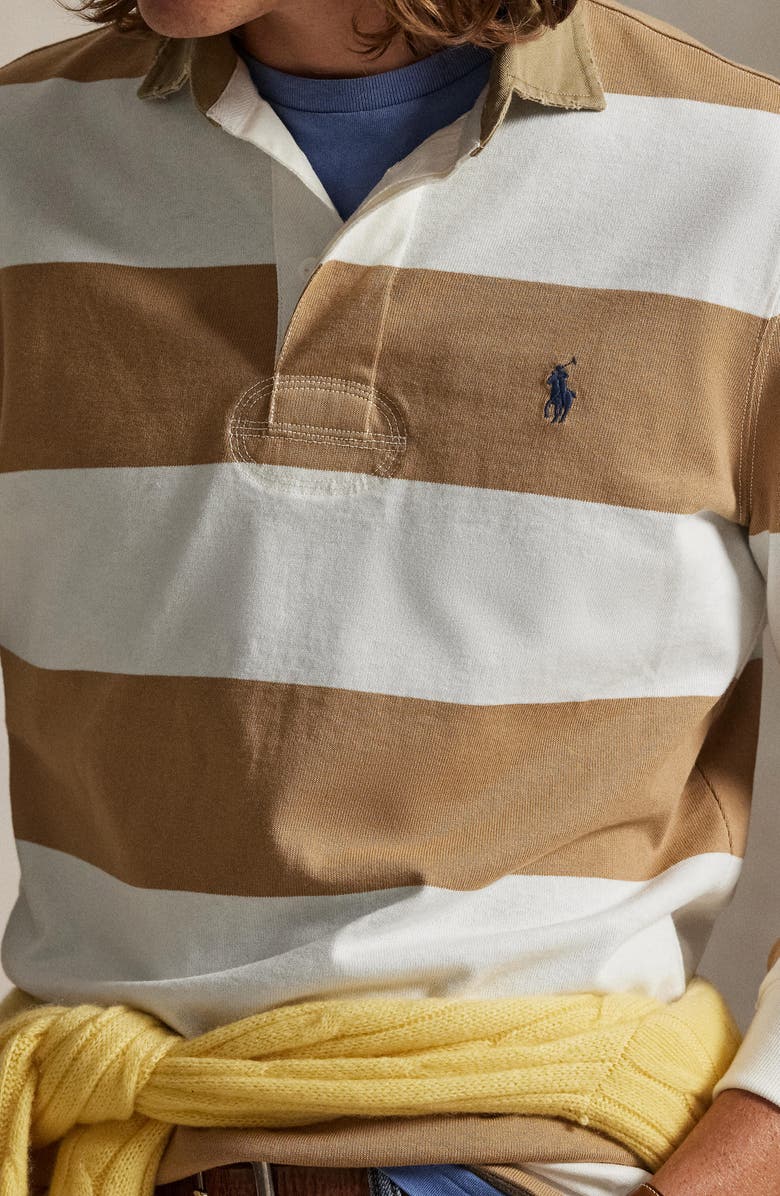 Polo Ralph Lauren Classic Fit Khaki Collar Rugby Shirt, Alternate, color, Cafe Tan/ Trophy Cream