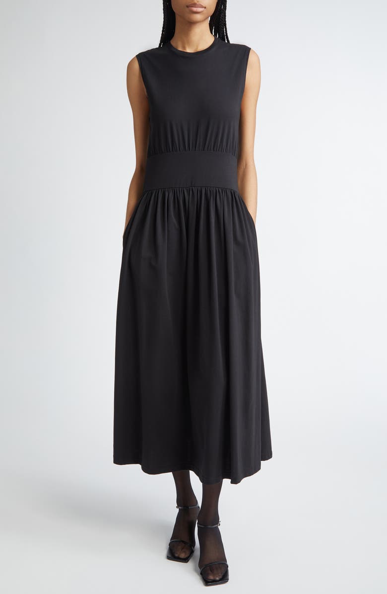 TOTEME Sleeveless Cotton Midi Dress, Main, color, Black
