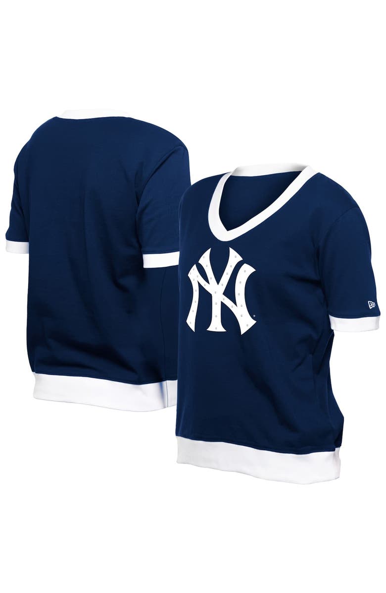 New Era Women's New Era Navy New York Yankees Game Day Rhinestone V-Neck T-Shirt, Alternate, color, Navy