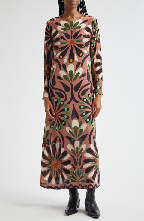 Anika Flowers Long Sleeve Maxi Dress