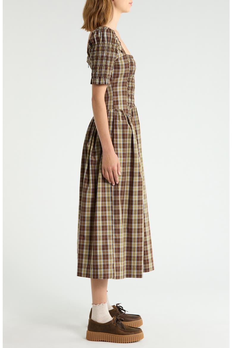 Emmy Check Organic Cotton Dress, Alternate, color, COCOA