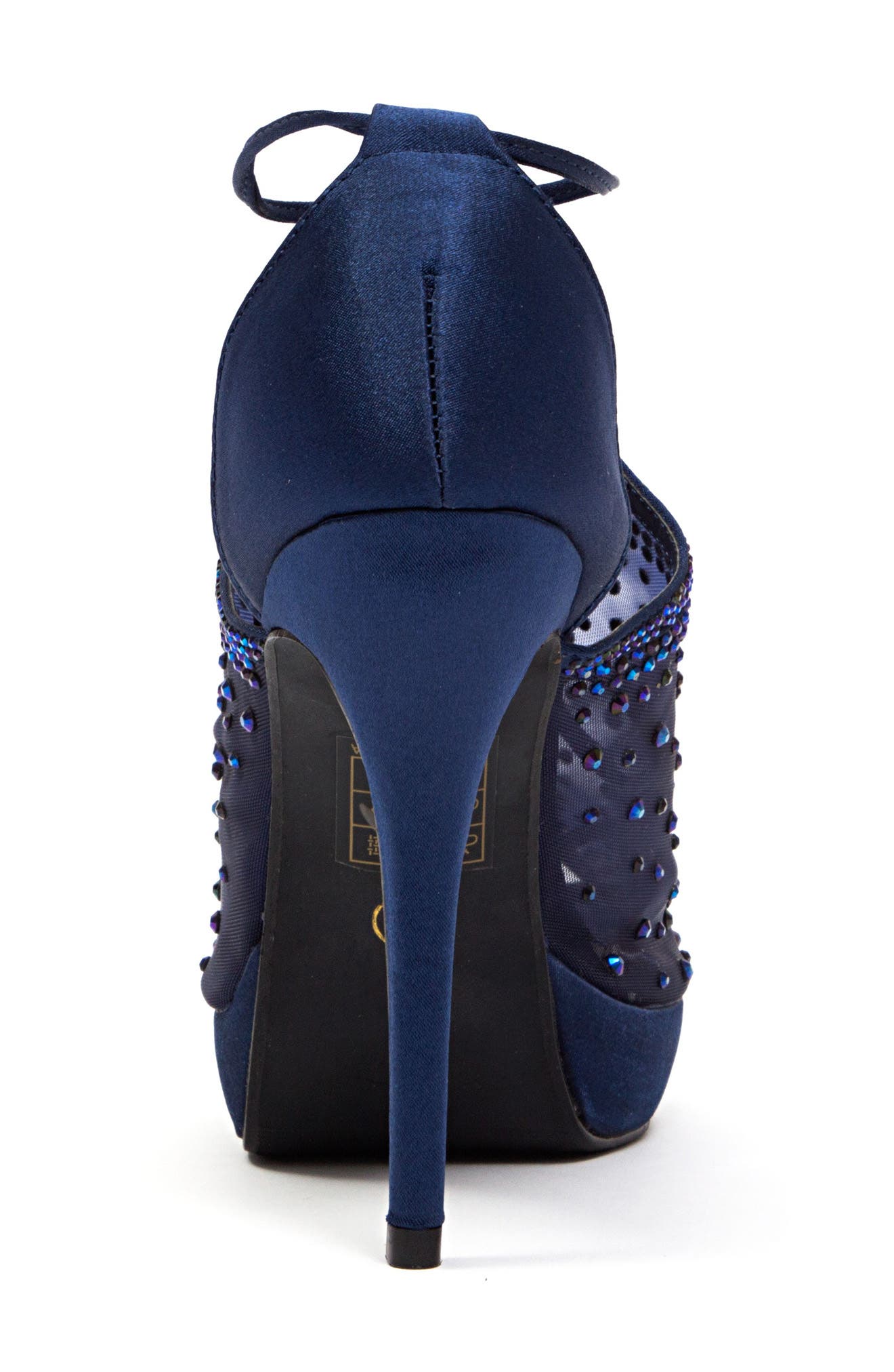 Embellished Mesh Ankle Wrap Pump, Alternate, color, NAVY