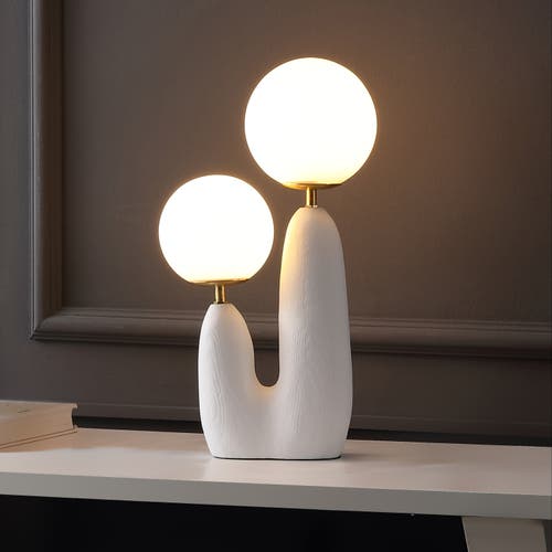 Jonathan Y Oda 17.75" 2-light Modern Bohemian Resin/iron/frosted Glass Danish Cactus Led Table Lamp In White/brass Gold