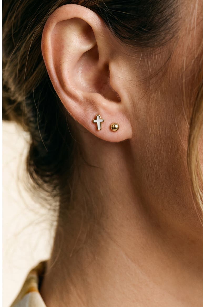 Cross Ball Post Set of 2 Stud Earrings, Alternate, color, GOLD