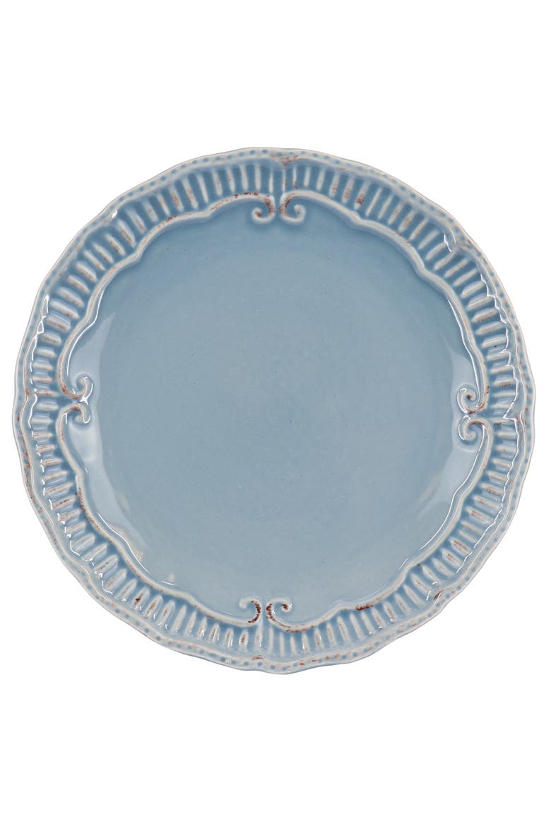 Capri 6 piece 11in Stoneware Embossed Dinner Plate Set, Alternate, color, Blue