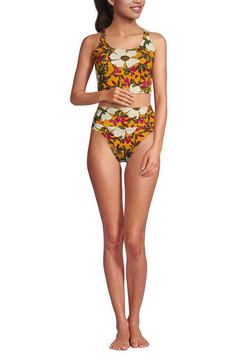 Tugless Tankini Top and High Waisted Bottom Swimsuit Set, Main, color, Sweet Mango Floral Blossom