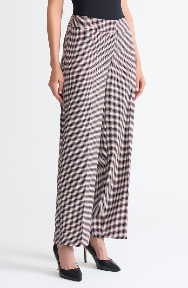 KASPER Houndstooth Wide Leg Pants, Alternate, color, Black/ Fire Red Mlt