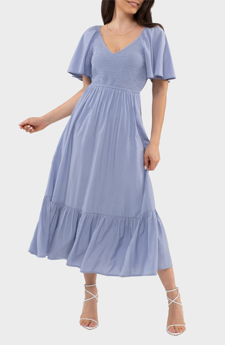 AUGUST SKY Flutter Sleeve A-Line Midi Dress, Main, color, Medium Blue