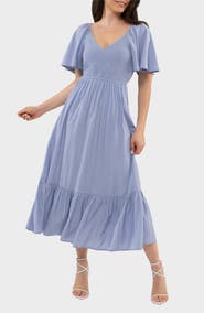AUGUST SKY Flutter Sleeve A-Line Midi Dress