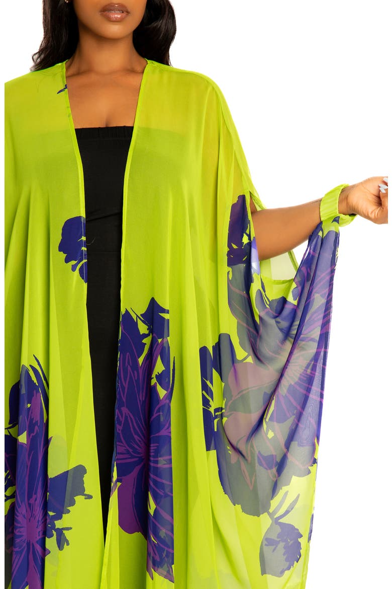 Floral Robe with Wristband, Alternate, color, LIME MULTI