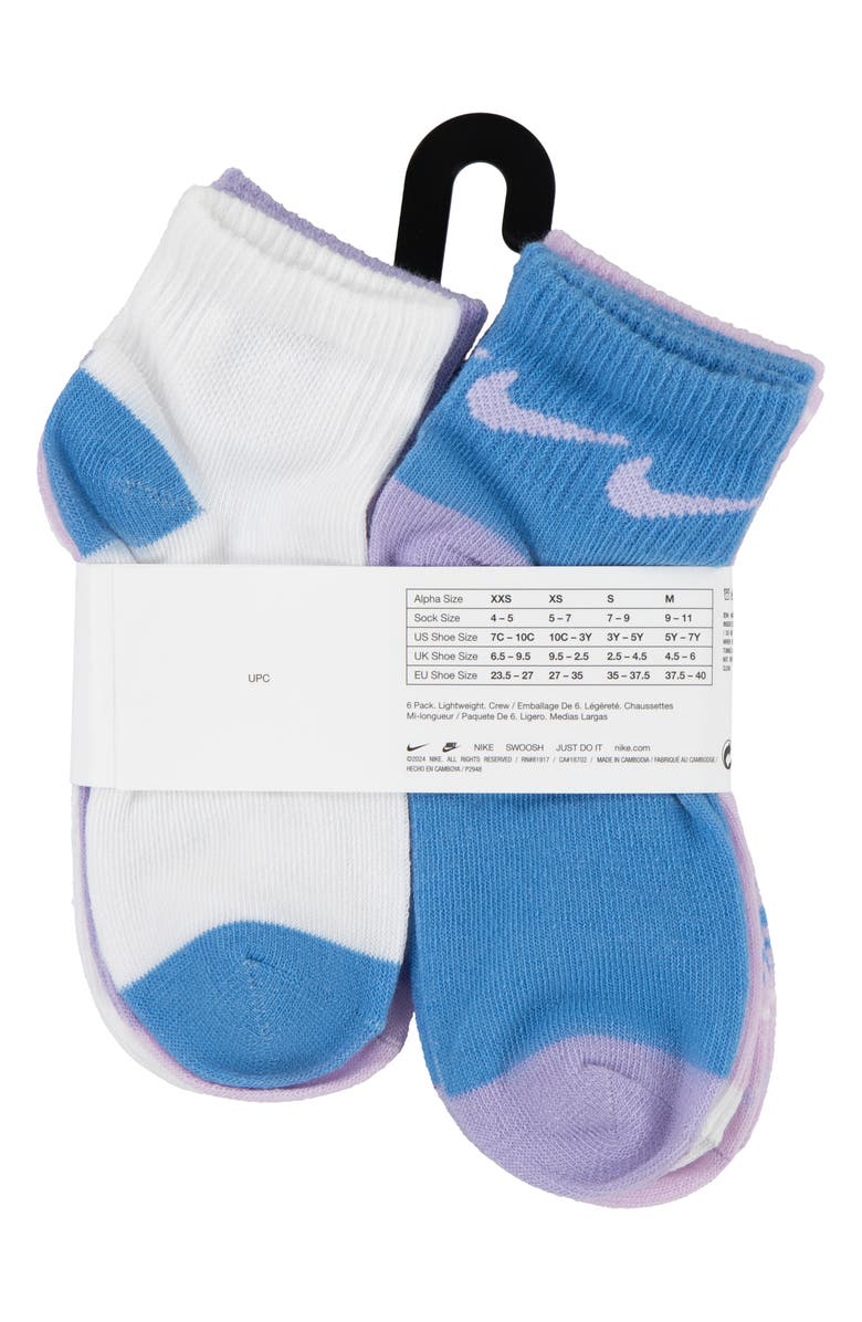 Nike Kids' 6-Pack Sunny Swoosh Quarter Ankle Socks, Alternate, color, Doll
